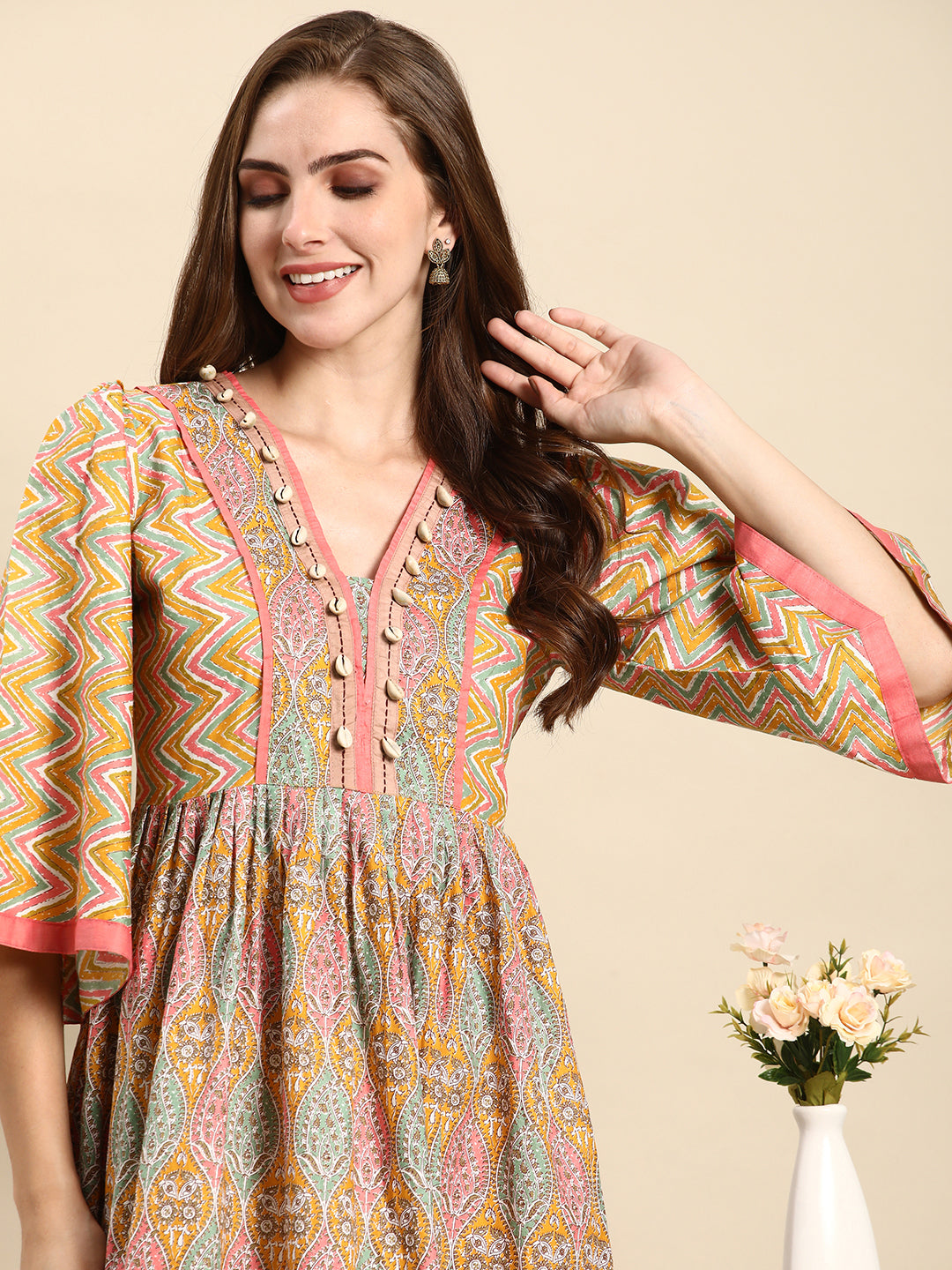 Cotton Printed Anarkali Paisley Shell Kurta