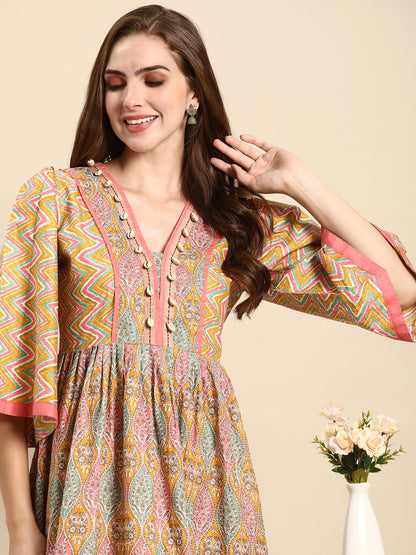 RATAN Women's Cotton Printed Anarkali Paisley Shell Kurta