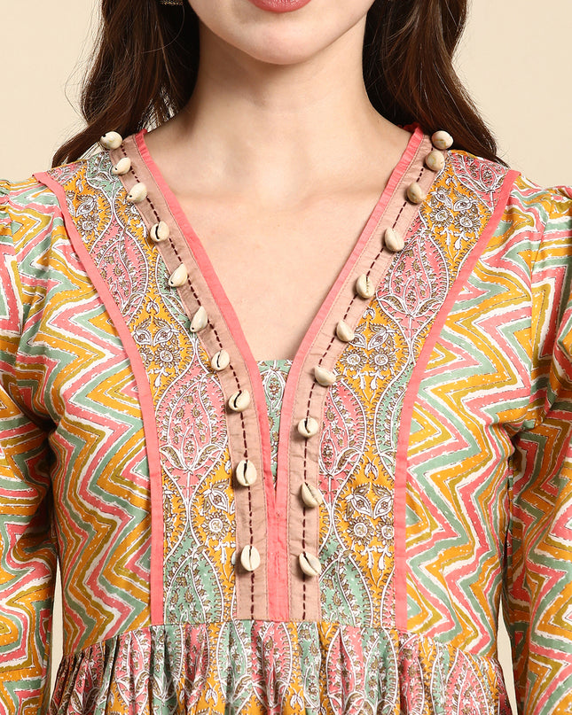 Cotton Printed Anarkali Paisley Shell Kurta