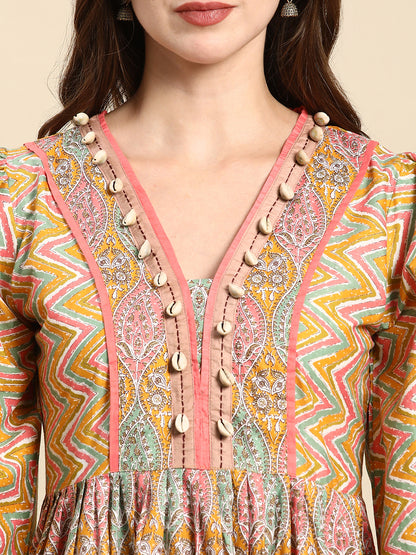 Cotton Printed Anarkali Paisley Shell Kurta