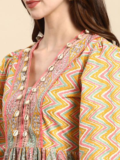Cotton Printed Anarkali Paisley Shell Kurta