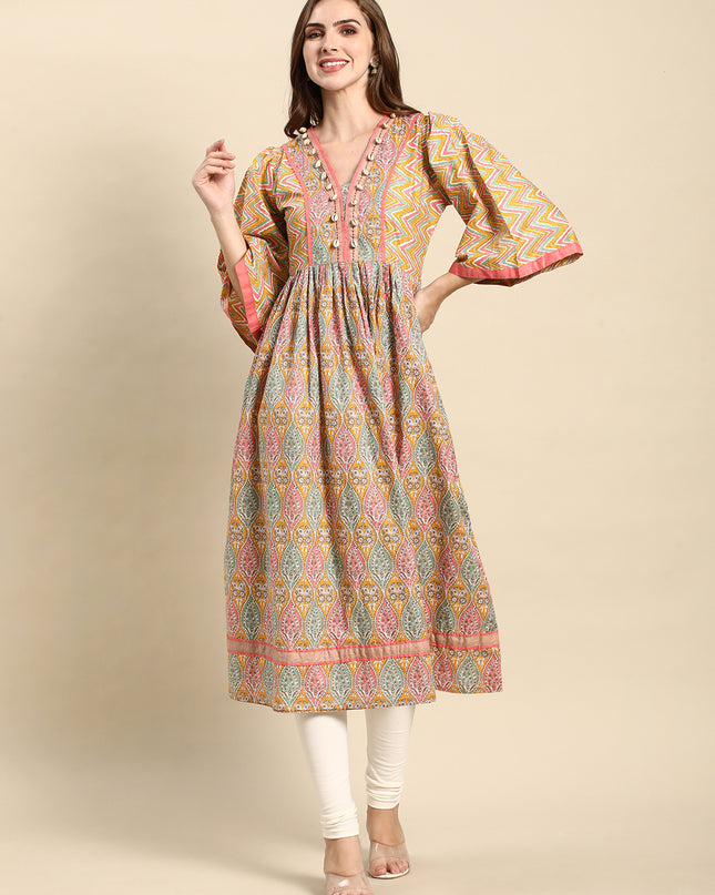 Cotton Printed Anarkali Paisley Shell Kurta