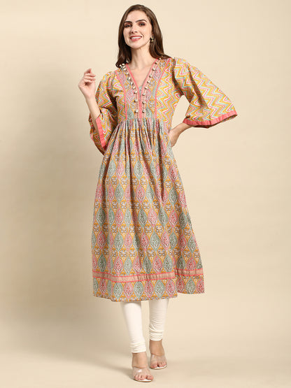 Cotton Printed Anarkali Paisley Shell Kurta
