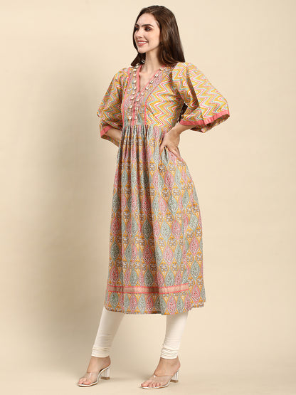 RATAN Women's Cotton Printed Anarkali Paisley Shell Kurta