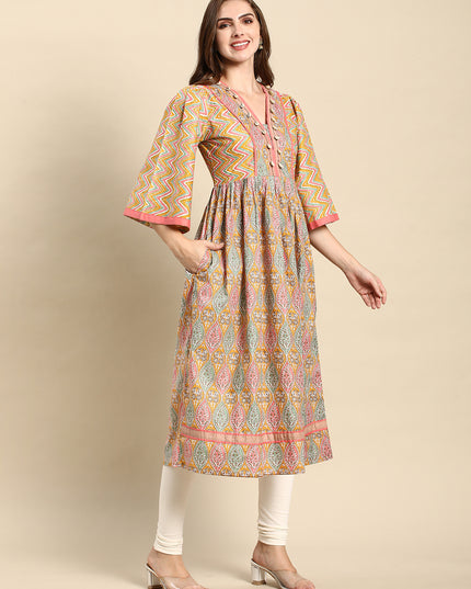 Cotton Printed Anarkali Paisley Shell Kurta
