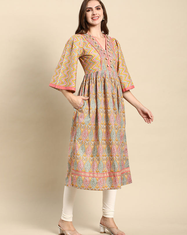 Cotton Printed Anarkali Paisley Shell Kurta