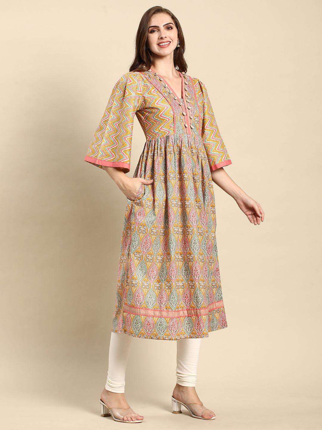 Cotton Printed Anarkali Paisley Shell Kurta