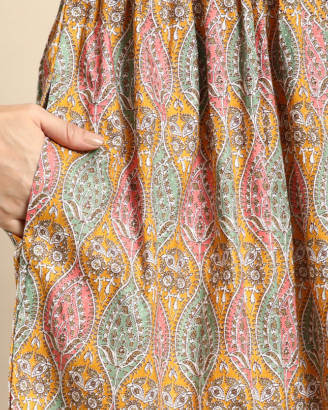 Cotton Printed Anarkali Paisley Shell Kurta