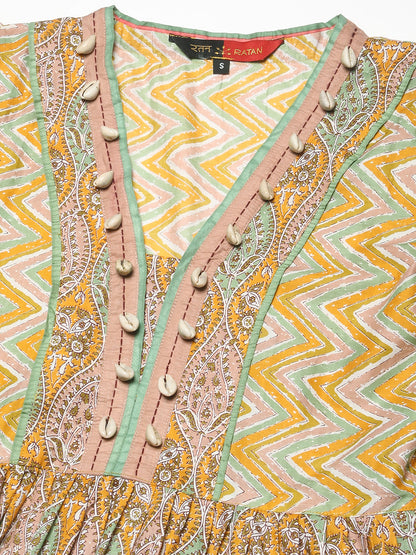 Cotton Printed Anarkali Paisley Shell Kurta