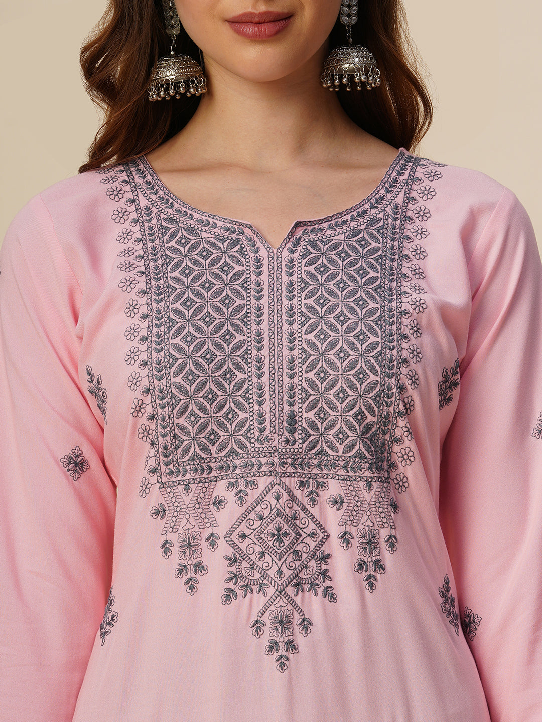 Rayon Straight Lucknowi Chikankari Ethnic Wear Kurta