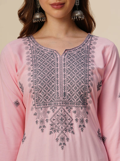 Rayon Straight Lucknowi Chikankari Ethnic Wear Kurta
