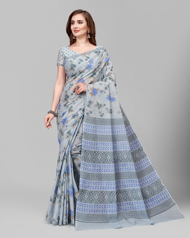 Pure Cotton Printed Mulmul Saree for Women with Blouse Piece