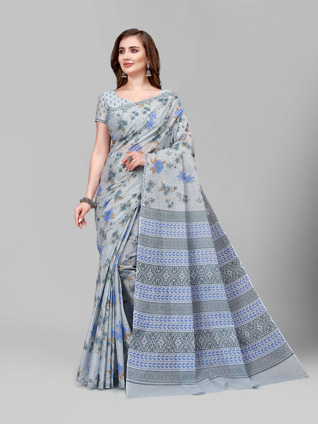 Pure Cotton Printed Mulmul Saree for Women with Blouse Piece