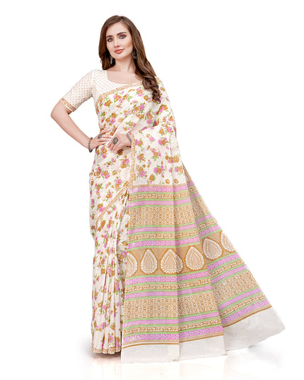 Pure Cotton Printed Mulmul Saree for Women with Blouse Piece