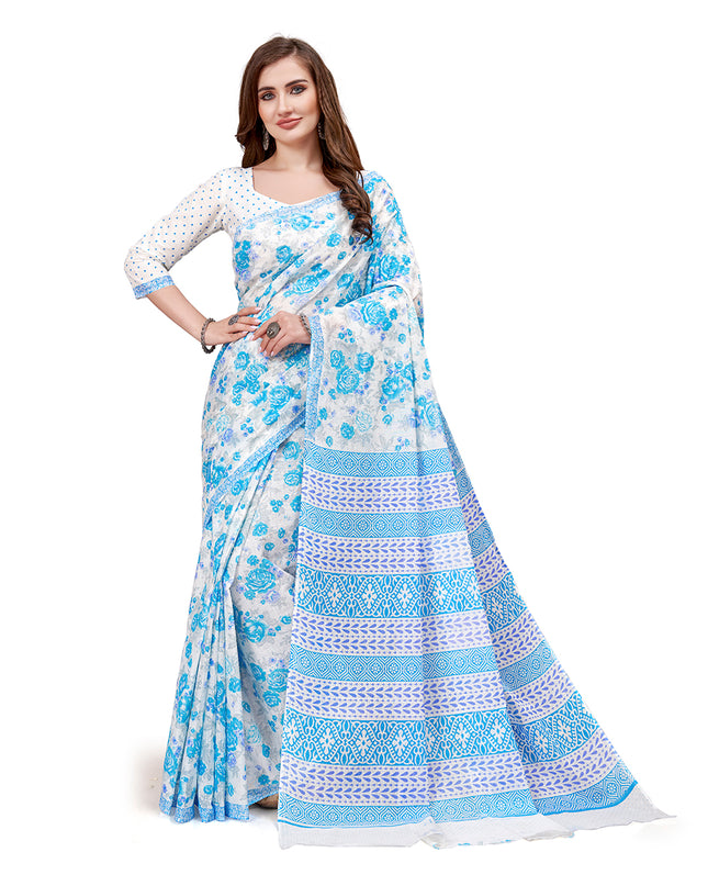 Pure Cotton Printed Mulmul Saree for Women with Blouse Piece