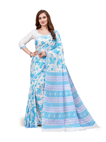 Pure Cotton Printed Mulmul Saree for Women with Blouse Piece