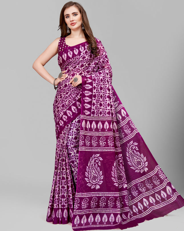 Pure Cotton Printed Mulmul Saree for Women with Blouse Piece