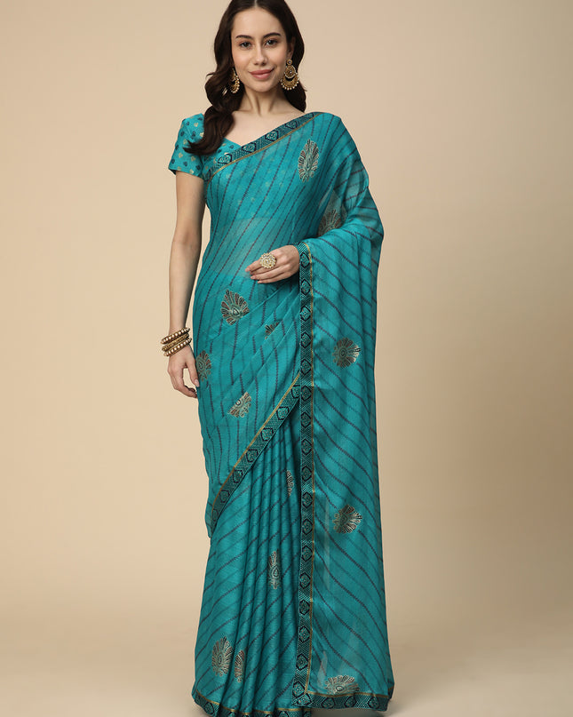 Georgette Leheriya Printed Saree with Printed Blouse Piece