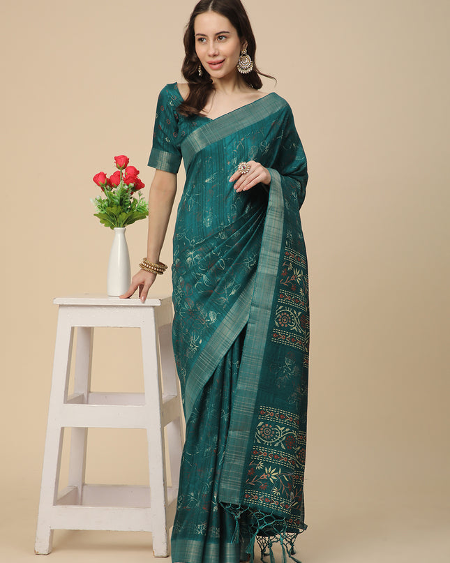 Printed Art Silk Saree with Unstitched Blouse Piece