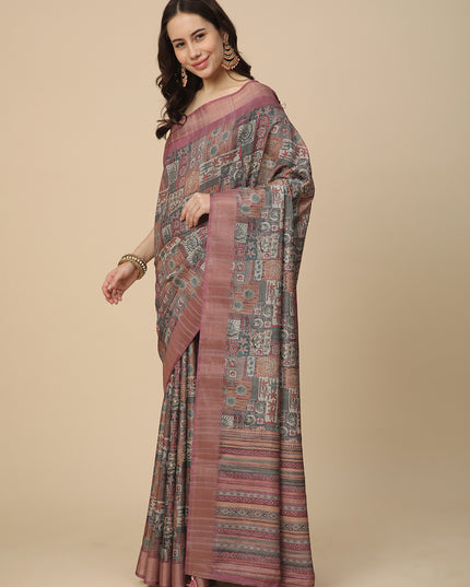 Printed Art Silk Saree with Unstitched Blouse Piece