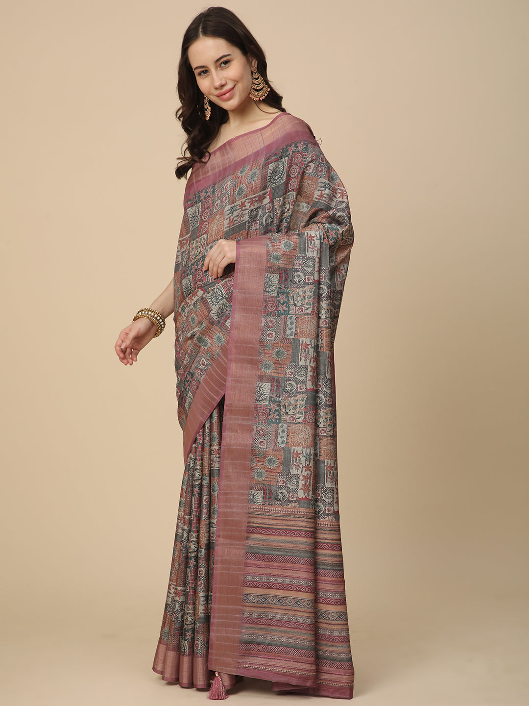 Printed Art Silk Saree with Unstitched Blouse Piece
