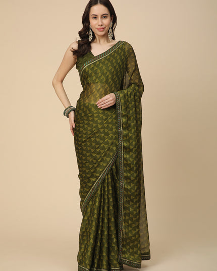 Chiffon Printed Saree with Printed Blouse Piece