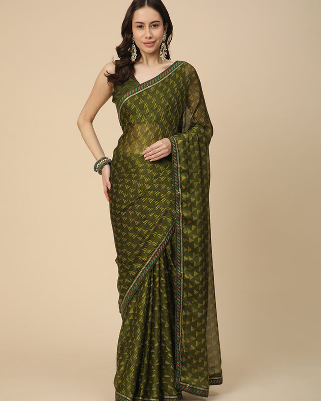 Chiffon Printed Saree with Printed Blouse Piece