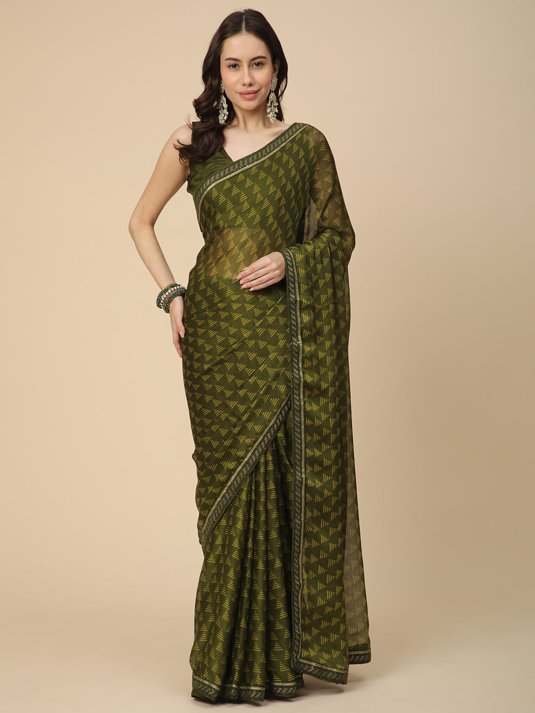 Chiffon Printed Saree with Printed Blouse Piece