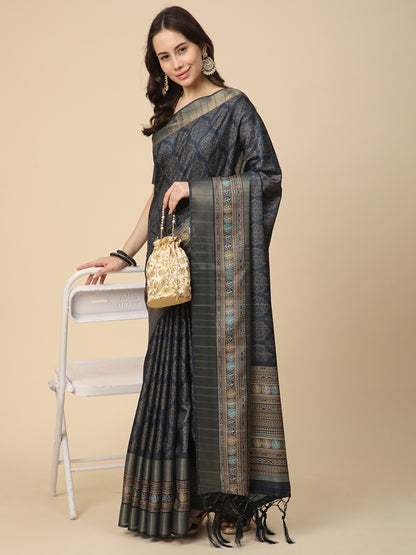 Printed Art Silk Saree with Unstitched Blouse Piece