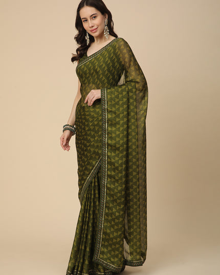 Chiffon Printed Saree with Printed Blouse Piece