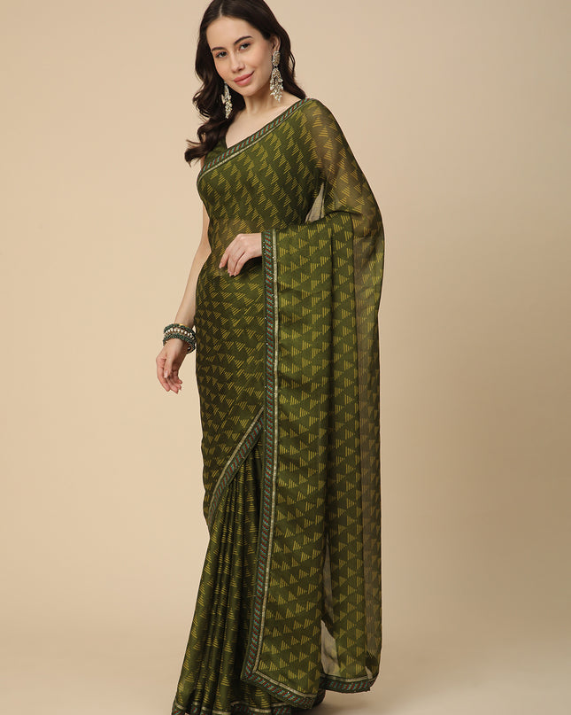 Chiffon Printed Saree with Printed Blouse Piece