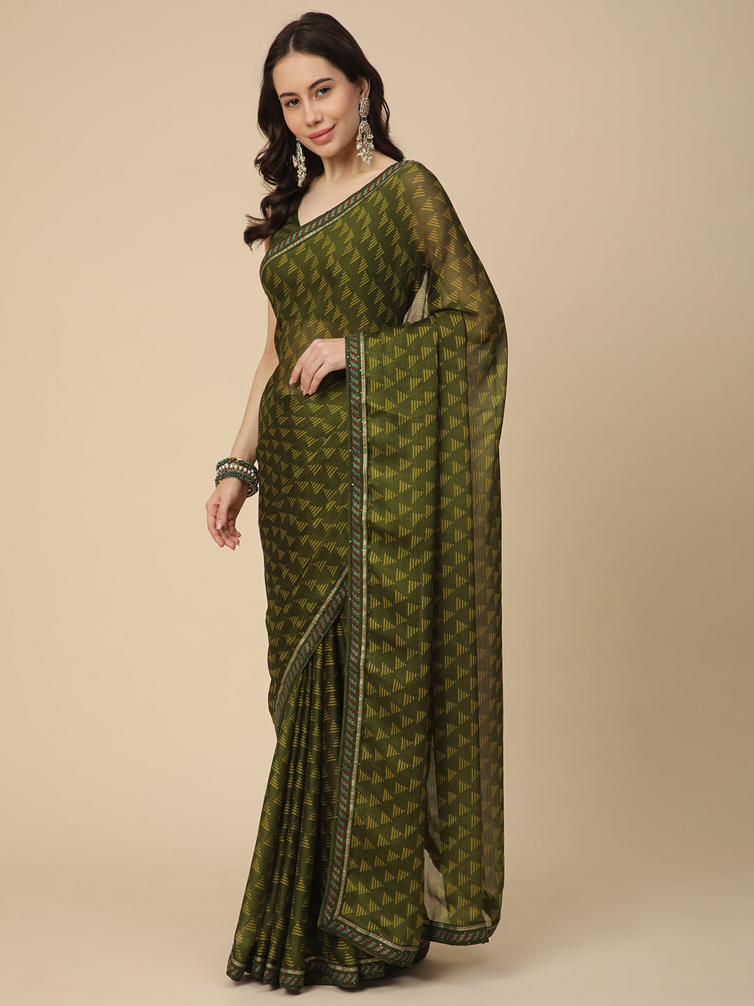 Chiffon Printed Saree with Printed Blouse Piece