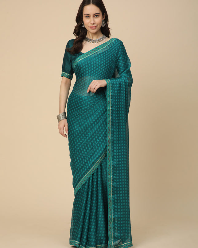 Chiffon Printed Saree with Printed Blouse Piece