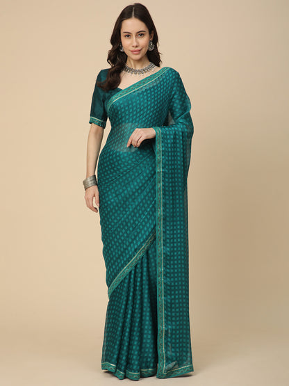 Chiffon Printed Saree with Printed Blouse Piece