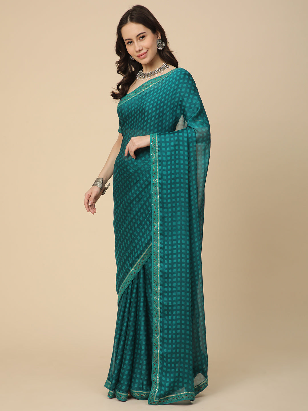 Chiffon Printed Saree with Printed Blouse Piece