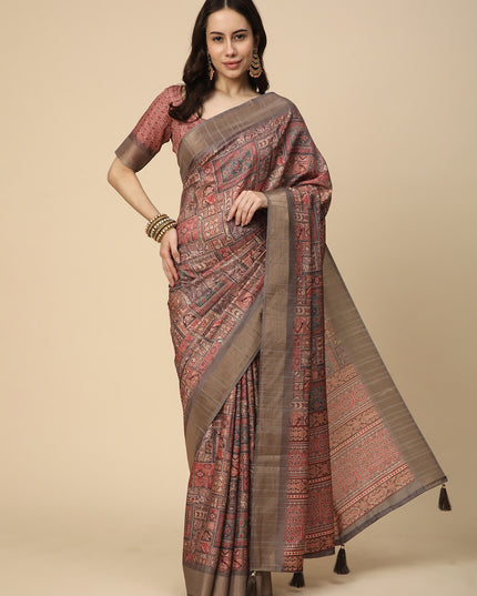 Printed Art Silk Saree with Unstitched Blouse Piece