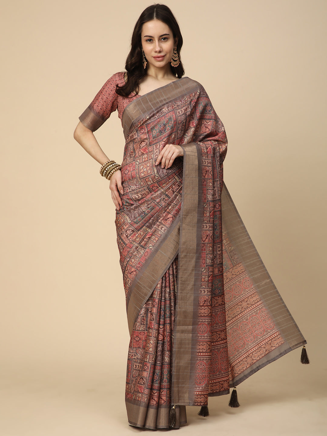 Printed Art Silk Saree with Unstitched Blouse Piece