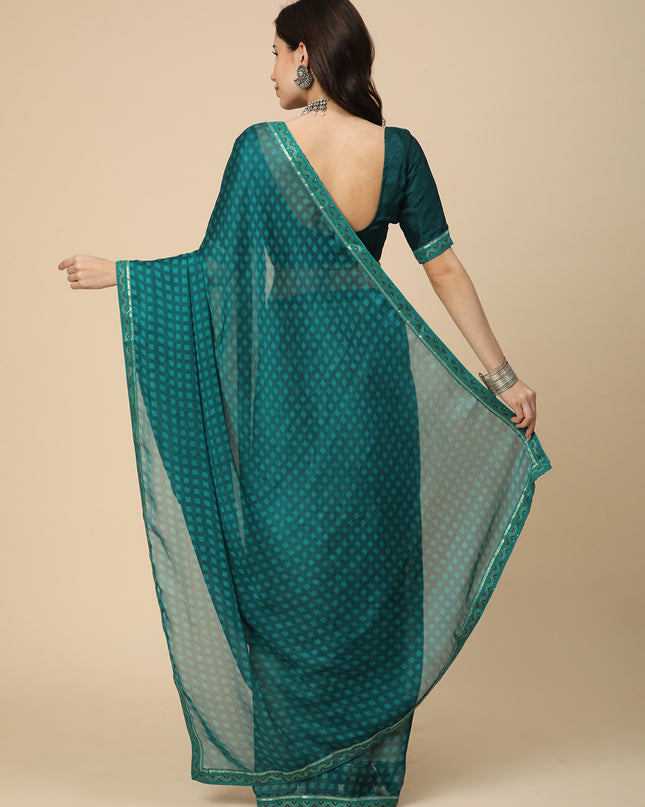 Chiffon Printed Saree with Printed Blouse Piece