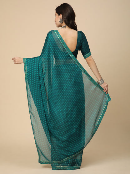 Chiffon Printed Saree with Printed Blouse Piece