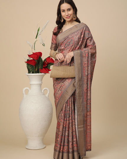 Printed Art Silk Saree with Unstitched Blouse Piece