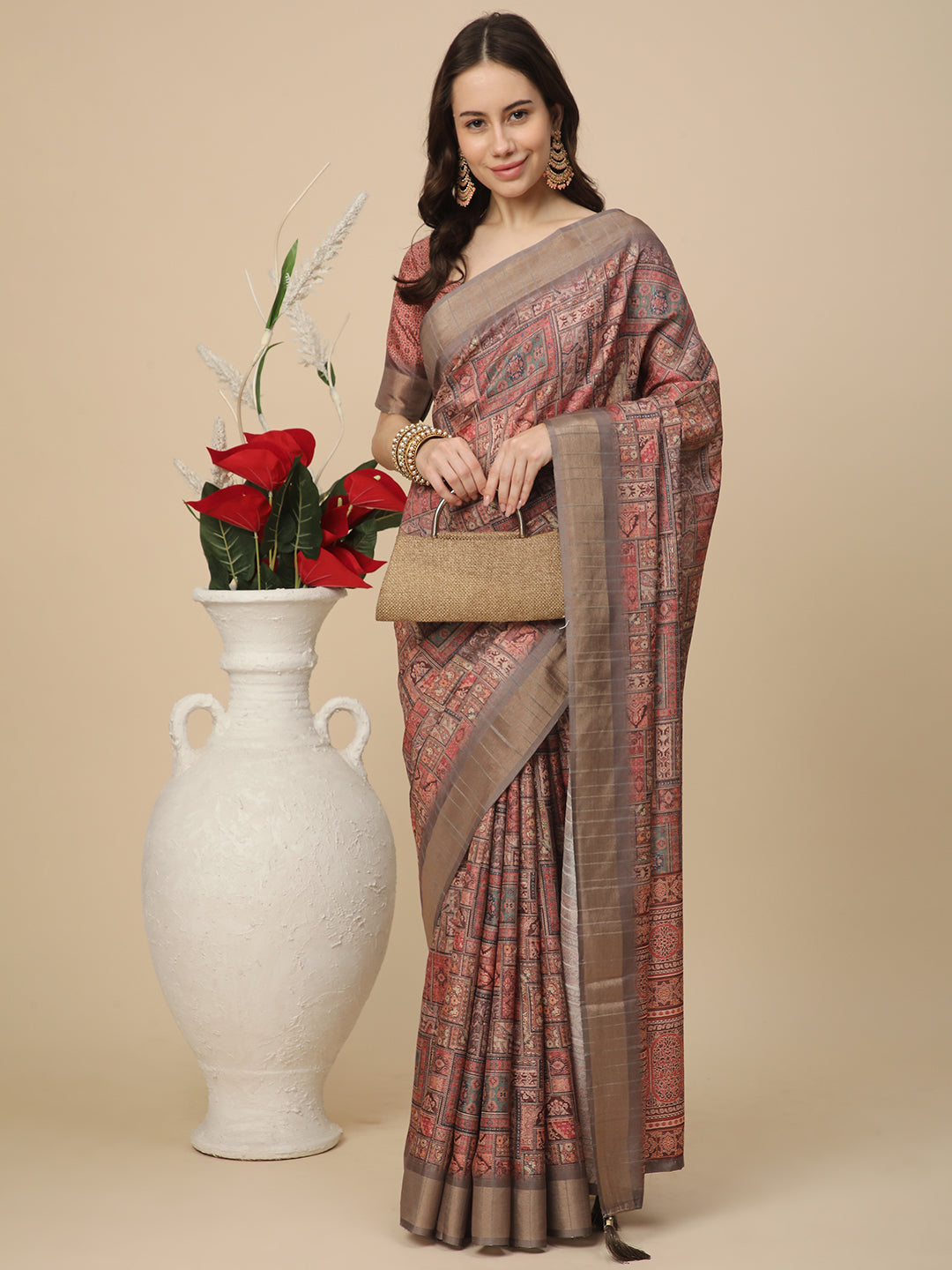 Printed Art Silk Saree with Unstitched Blouse Piece