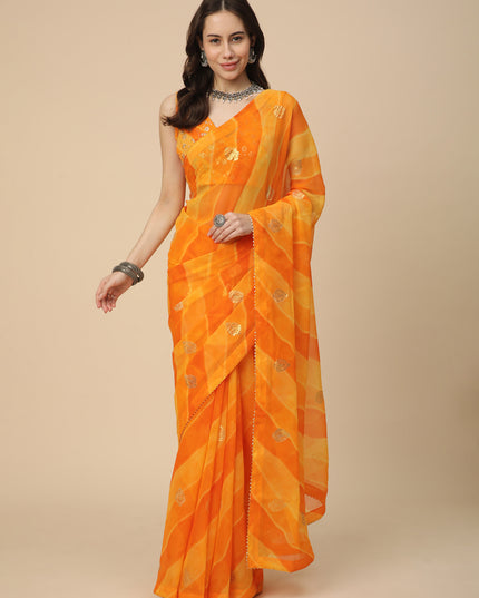 Shimmer Georgette Leheriya Printed Saree with Embroidered Blouse Piece