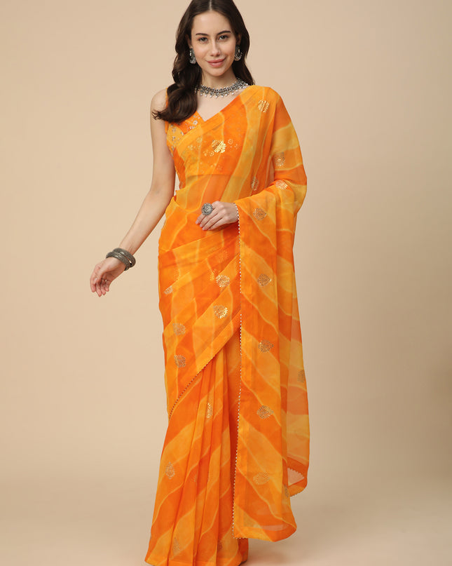 Shimmer Georgette Leheriya Printed Saree with Embroidered Blouse Piece