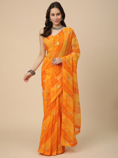 Shimmer Georgette Leheriya Printed Saree with Embroidered Blouse Piece