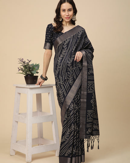 Printed Art Silk Saree with Unstitched Blouse Piece