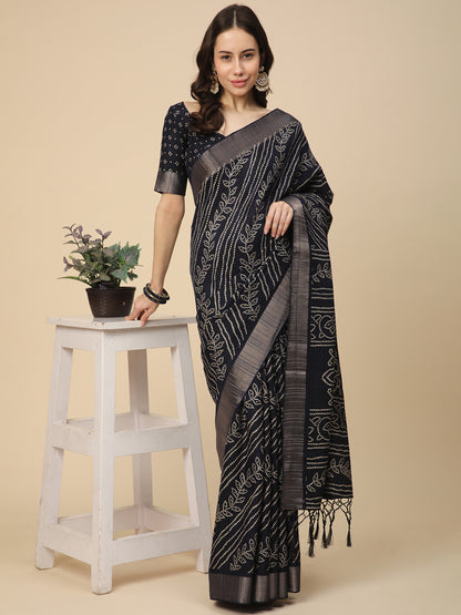 Printed Art Silk Saree with Unstitched Blouse Piece