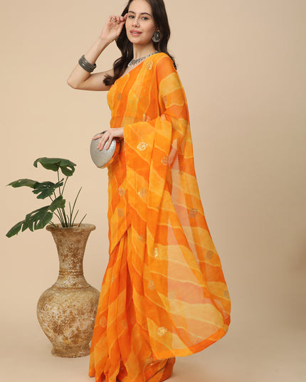 Shimmer Georgette Leheriya Printed Saree with Embroidered Blouse Piece