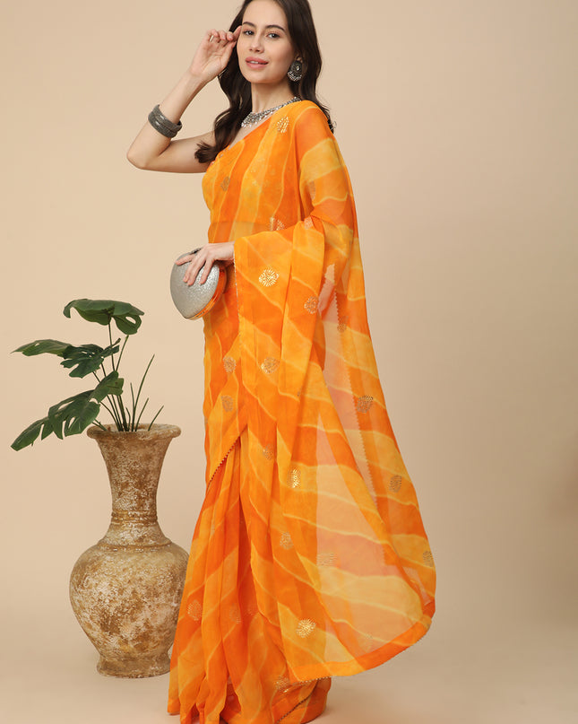 Shimmer Georgette Leheriya Printed Saree with Embroidered Blouse Piece
