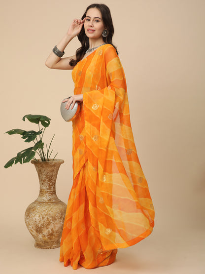 Shimmer Georgette Leheriya Printed Saree with Embroidered Blouse Piece