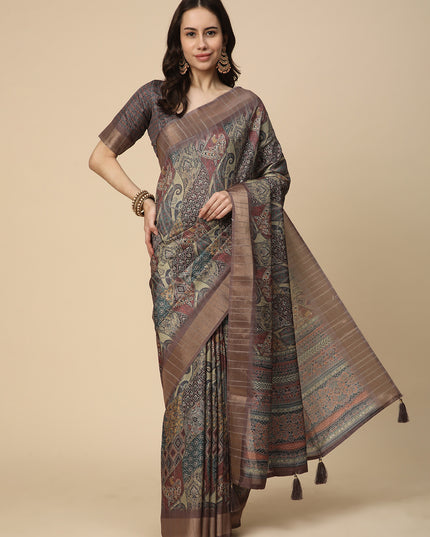 Printed Art Silk Saree with Unstitched Blouse Piece